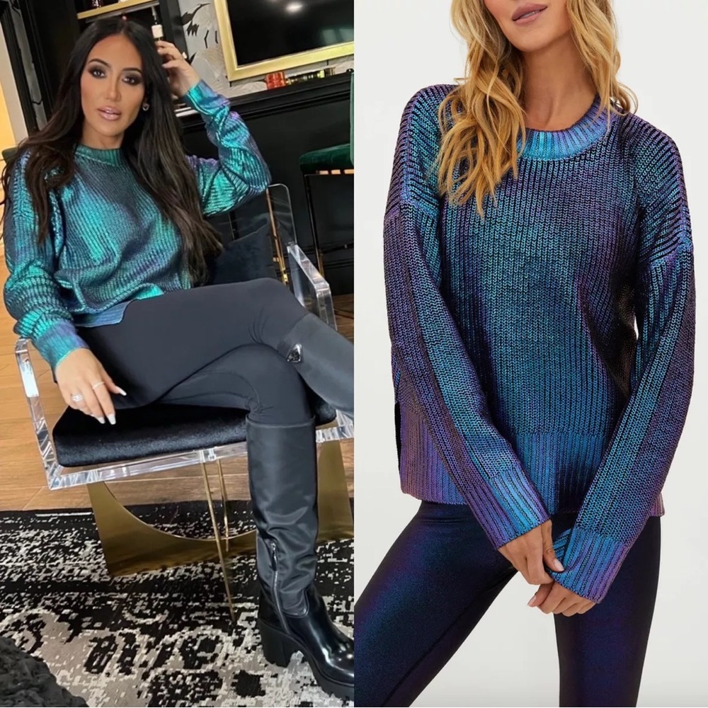 Beach Riot Iridescent Teal & Purple Metallic Knit Sweater